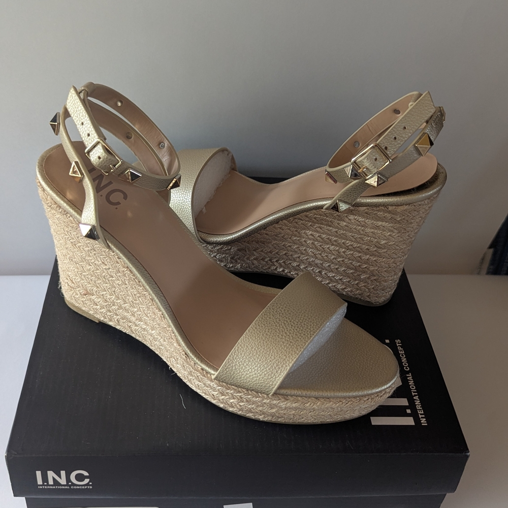 INC International Concepts Gold Wedge Sandals